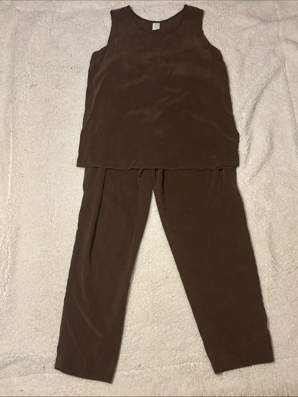 IC COLLECTION Silk Brown Straight-Leg Pull On Pants with Matching Sleeveless Top